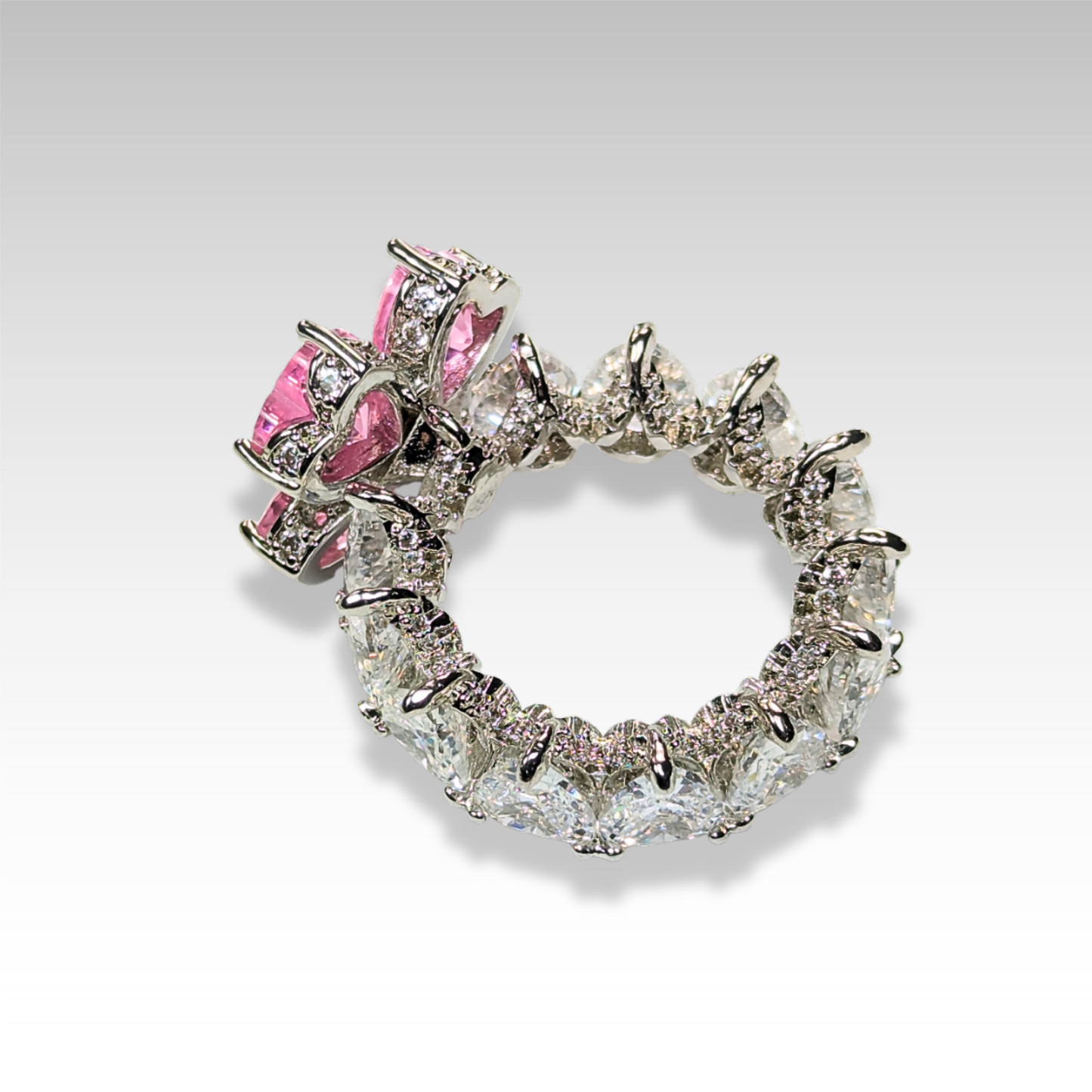 Signature Clover with Pink & White gemstones Silver tones