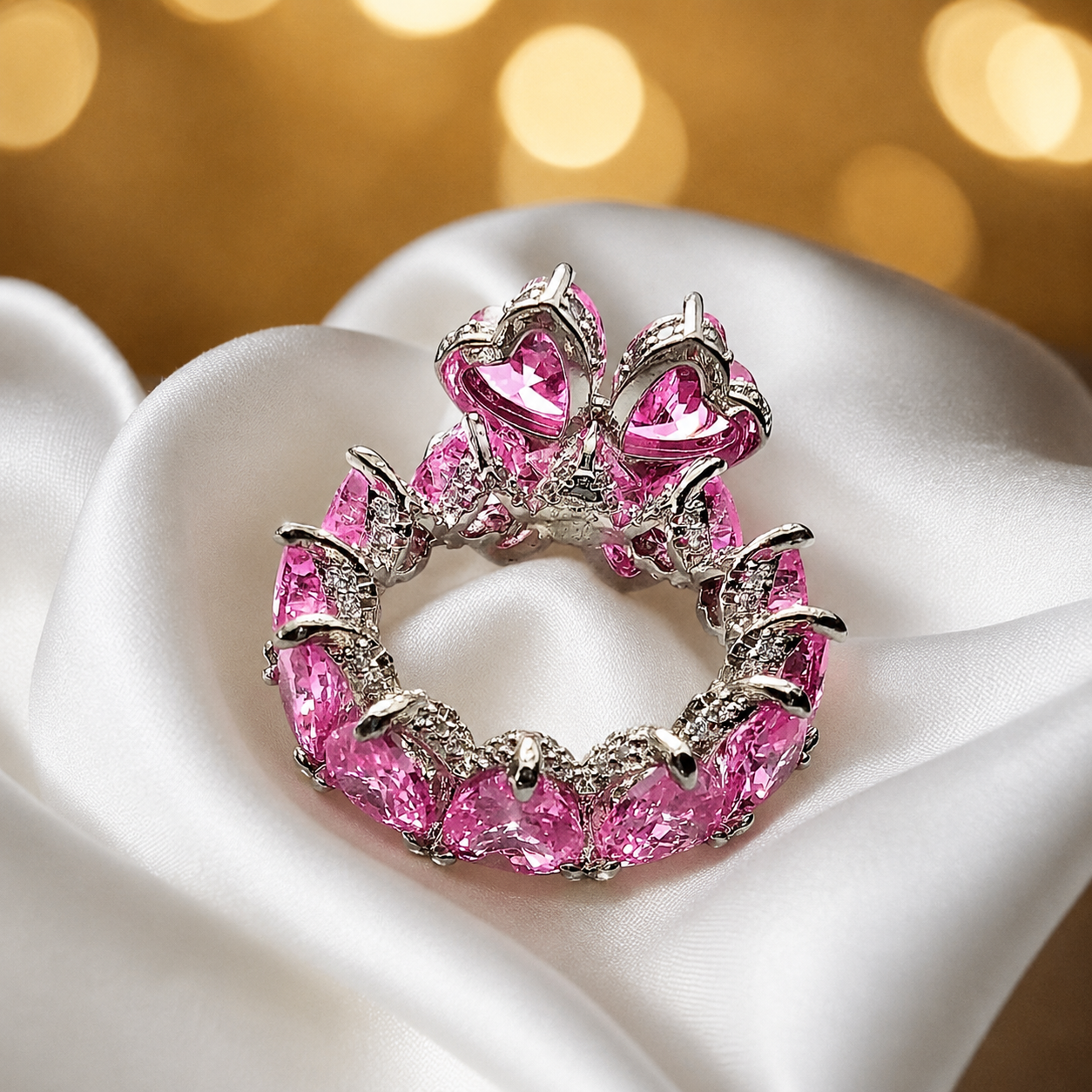 Pink Aura Clover Ring