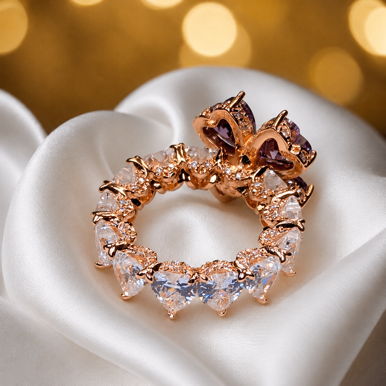 Midnight Lavender Clover Ring