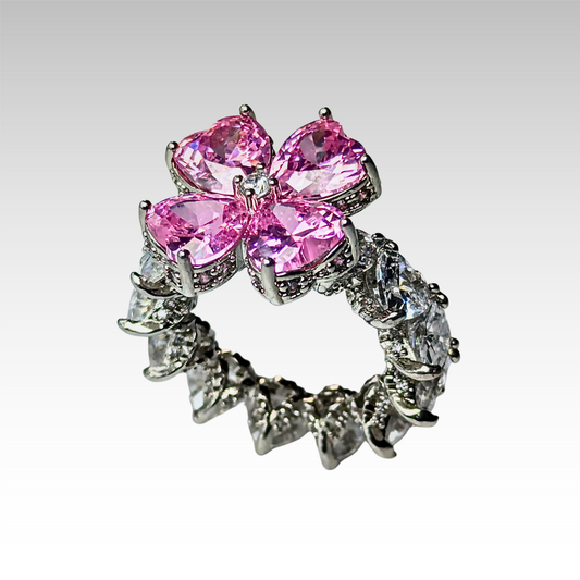 Signature Clover with Pink & White gemstones Silver tones