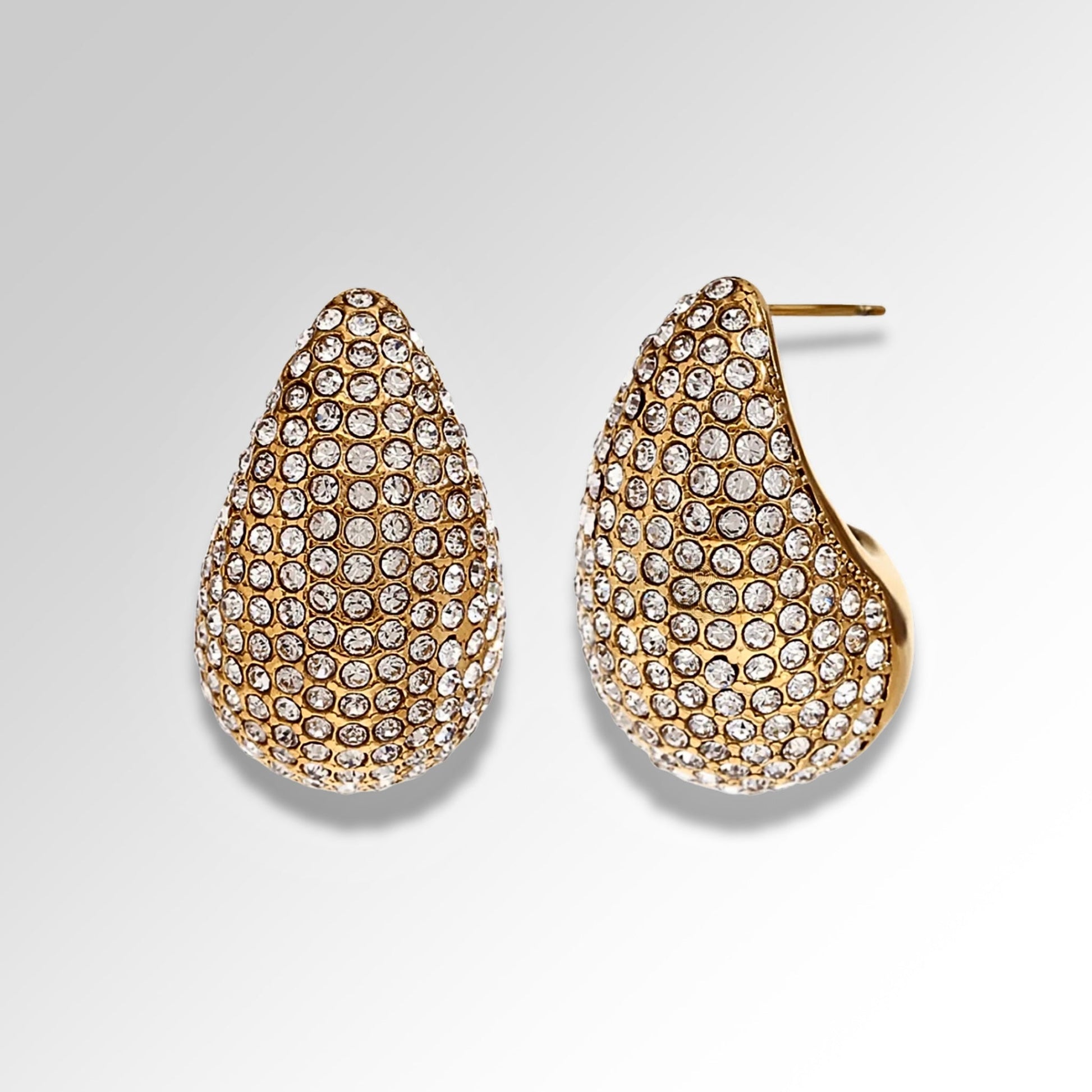 Limited edition gold plated pavé teardrop huggie earrings