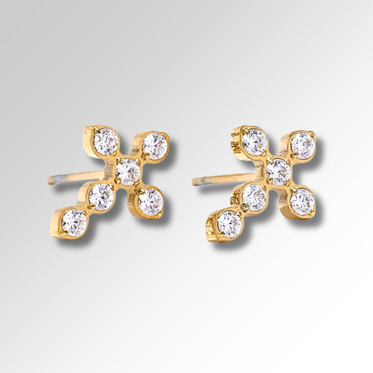 Mini cross stud earrings gold and silver in polished stainless steel