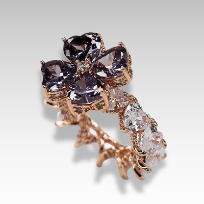 Signature Clover ring with Purple & White gemstones Rose Gold tones