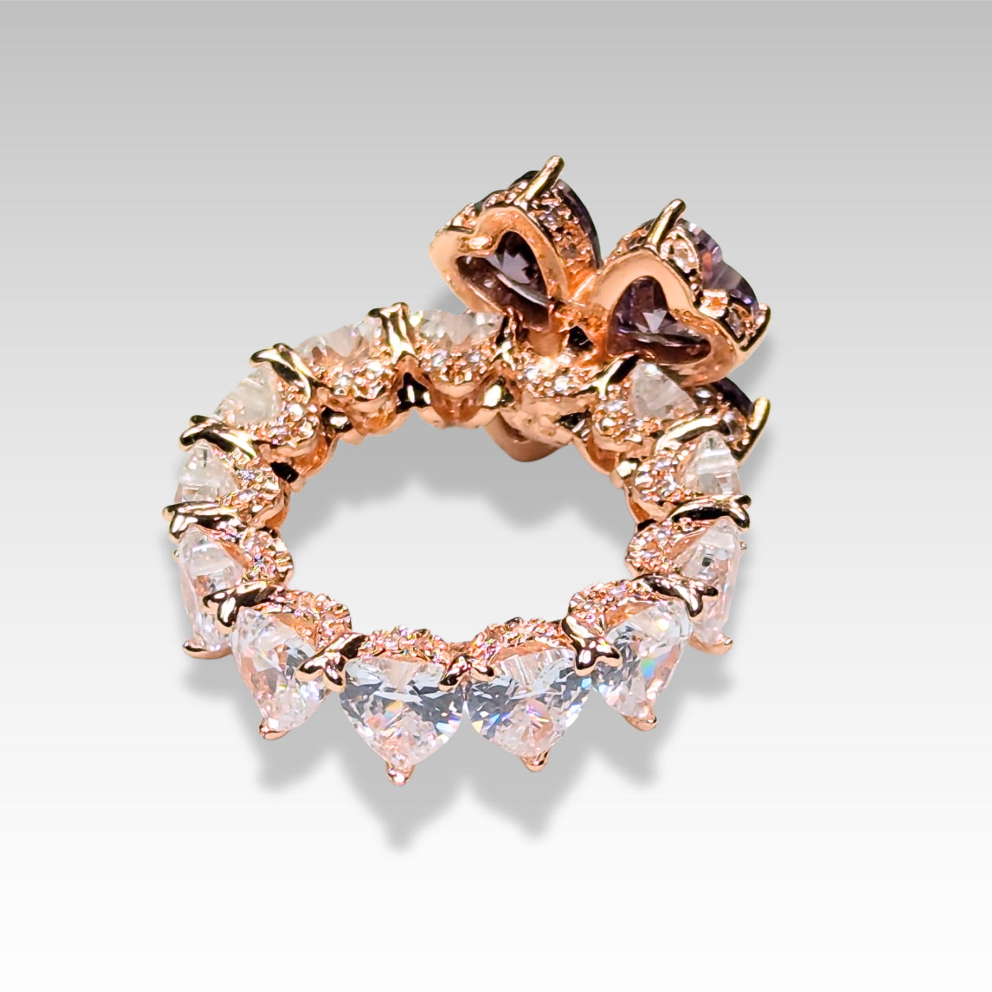 Signature Clover ring with Purple & White gemstones Rose Gold tones