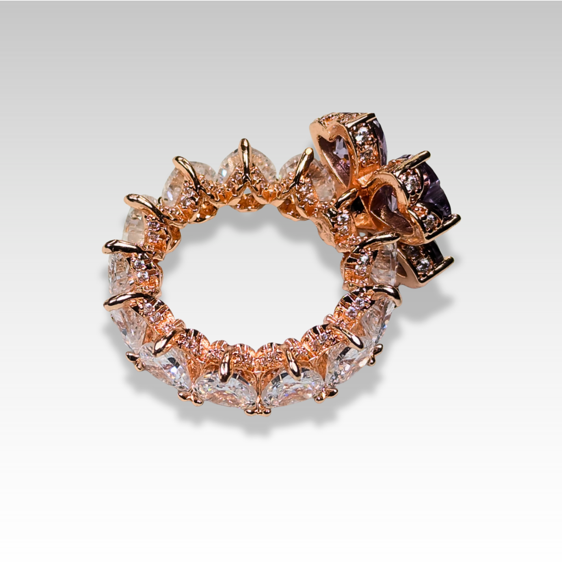 Signature Clover ring with Purple & White gemstones Rose Gold tones