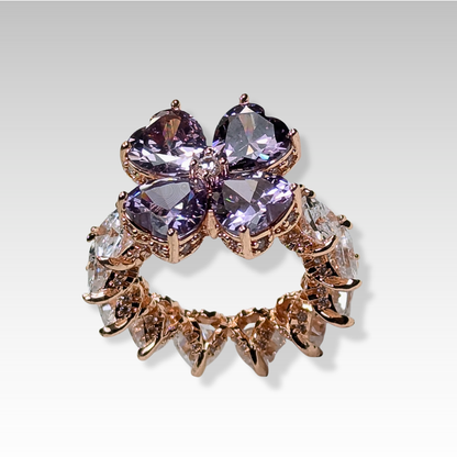Signature Clover ring with Purple & White gemstones Rose Gold tones