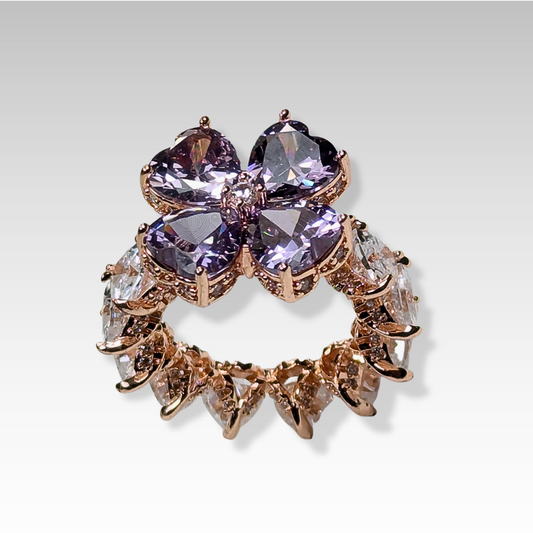 Signature Clover ring with Purple & White gemstones Rose Gold tones