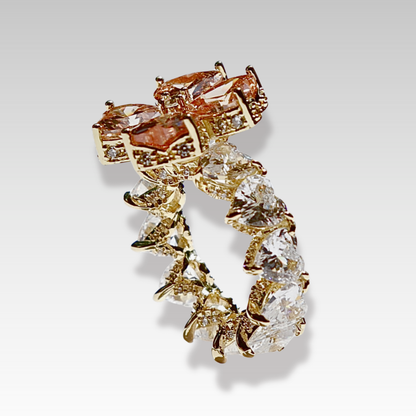 Signature Clover ring with Brown & white gemstones Gold tones