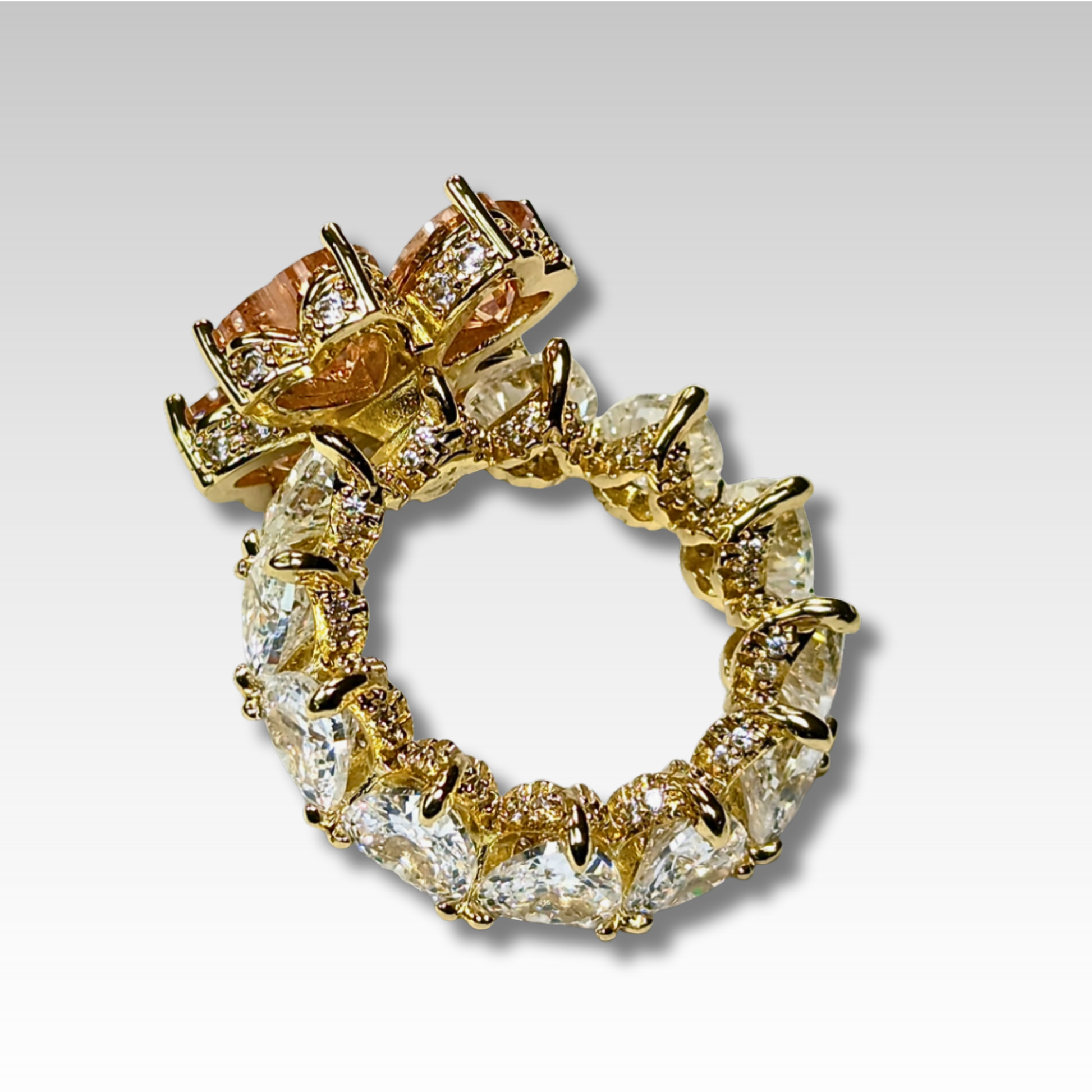 Signature Clover ring with Brown & white gemstones Gold tones