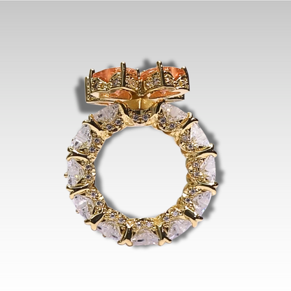 Signature Clover ring with Brown & white gemstones Gold tones